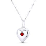 Heart & Red CZ Crystal Love Charm 22x14mm (0.9x0.6in) Pendant in .925 Sterling Silver - BT-FP111-RubCZ-SLP