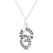 "Best Friends" Engraved Double Ring Charm 26x13mm (1x0.5in) Pendant in Oxidized .925 Sterling Silver - BT-FP118-SLO