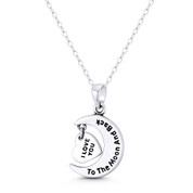 I Love You To The Moon & Back & Heart Charm 26x15mm (1x0.6in) Pendant in Oxidized .925 Sterling Silver - BT-FP124-SLO