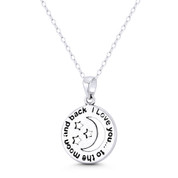 I Love You To The Moon & Back + Star Charm 24x16mm (0.9x0.6in) Pendant in Oxidized .925 Sterling Silver - BT-FP125-SLO
