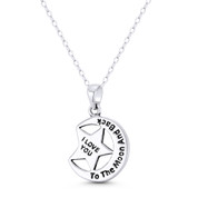 I Love You To The Moon & Back + Star Charm 24x15mm (0.9x0.6in) Pendant in Oxidized .925 Sterling Silver - BT-FP126-SLO