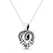 Irish Claddagh & Heart Charm 22x16mm (0.9x0.6in) Pendant in Oxidized .925 Sterling Silver - BT-FP130-SLO