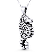 Seahorse Ocean Sealife Charm 38x16mm (1.5x0.6in) Pendant in Oxidized .925 Sterling Silver - BT-FP140-SLO