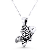 Goldfish Sealife Fish Charm Hollow 3D 27x20mm (1.1x0.8in) Pendant in Oxidized .925 Sterling Silver - BT-FP141-SLO