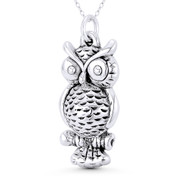Perched Owl Bird Animal Charm 43x19mm (1.7x0.75in) Pendant in Oxidized .925 Sterling Silver - BT-FP144-SLO