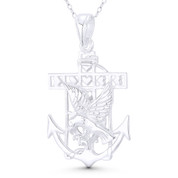 Ship's Anchor, Eagle, & Helm / Wheel 46x28mm (1.8x1.1in) Mariner's Pendant in .925 Sterling Silver - BT-FP146-SLP