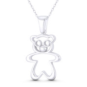 Classic Teddy Bear Charm Outline 34x20mm (1.3x0.8in) Pendant in .925 Sterling Silver - BT-FP153-SLP