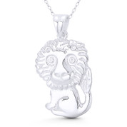 Maned Lion King of the Jungle Charm 37x21mm (1.5x0.8in) Pendant in .925 Sterling Silver - BT-FP155-SLP