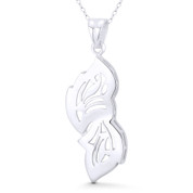 Twin Flame Charm 45x16mm (1.8x0.6in) Statement Pendant in .925 Sterling Silver - BT-FP157-SLP