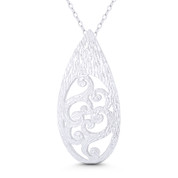 Textured Tear-Drop & Swirl Charm 37x18mm (1.5x0.7in) Pendant in .925 Sterling Silver - BT-FP162-SLP