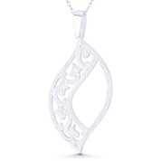 Textured Leaf & Sprout Charm 47x22mm (1.9x0.9in) Pendant in .925 Sterling Silver - BT-FP163-SLP