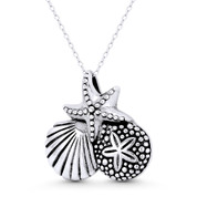 Starfish, Sand Dollar, & Clam Charm 24x25mm (0.9x1in) Pendant in Oxidized .925 Sterling Silver - BT-FP166-SLO