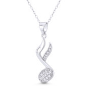 Semiquaver 16th Note CZ Crystal 29x9mm (1.1x0.4in) Pendant in .925 Sterling Silver w/ Rhodium - BT-FP170-DiaCZ-SLW