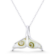 Dolphin Tail Charm Faux Seashell 20x26mm (0.8x1in) Pendant in .925 Sterling Silver w/ Rhodium - BT-FP187-SsWhtCZ-SLW