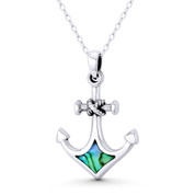 Ship's Anchor Luck Charm Black Mother-of-Pearl 28x20mm (1.1x0.8in) Pendant in .925 Sterling Silver w/ Rhodium - BT-FP197-MopBkCZ-SLW