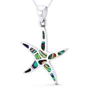 Starfish Ocean Sealife Charm Black Mother-of-Pearl 29x20mm (1.1x0.8in) Pendant in .925 Sterling Silver w/ Rhodium - BT-FP200-MopBkCZ-SLW