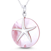 Starfish Ocean Sealife Charm Pink Mother-of-Pearl 37x25 (1.5x1in) Pendant in .925 Sterling Silver - BT-FP210-MopPk-SLP
