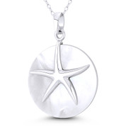 Starfish Ocean Sealife Charm White Mother-of-Pearl 37x25 (1.5x1in) Pendant in .925 Sterling Silver - BT-FP210-MopWt-SLP
