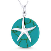 Starfish Ocean Sealife Charm Synthetic Turquoise 37x25 (1.5x1in) Pendant in .925 Sterling Silver - BT-FP210-TqBu-SLP