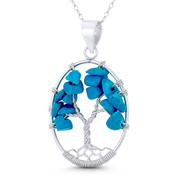 Tree-of-Life Etz Chaim Created Turquoise 40x24mm (1.6x0.9in) Pendant in .925 Sterling Silver - BT-FP222-TqBu-SLP