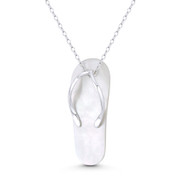 Beach Sandal / Flip-Flop Slipper White Mother-of-Pearl 31x13mm (1.2x0.5in) Pendant in .925 Sterling Silver w/ Rhodium - BT-FP243-MopWt-SLW
