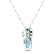 Beach Sandal / Flip-Flop Slipper Created Chalcedony 21x9mm (0.8x0.35in) Pendant in .925 Sterling Silver w/ Rhodium - BT-FP245-ChGrCZ-SLW