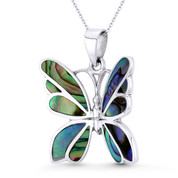 Butterfly Insect Charm Mother-of-Pearl 31x25mm (1.2x1in) Pendant in .925 Sterling Silver w/ Rhodium - BT-FP249-MopBk-SLW