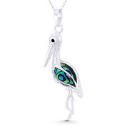 Stork Animal Charm Mother-of-Pearl 56x16mm (2.2x0.6in) Pendant in .925 Sterling Silver - BT-FP252-MopBk-SLP