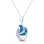 Abstract Freeform Charm Created Opal & CZ Crystal 27x15mm (1.1x0.6in) Statement Pendant in .925 Sterling Silver w/ Rhodium - BT-FP262-OpBu1CZ-SLW