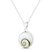 Round Faux Seashell Enamel Beachbum Charm 25x16mm (1x0.6in) Pendant in .925 Sterling Silver - BT-FP274-SsWhtCZ-SLP