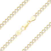 3.7mm Cuban / Curb Link D-Cut Pave Italian Chain Anklet in .925 Sterling Silver w/ 14k Yellow Gold - CLA-CURBF3-3.7MM-SLY