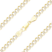 4.3mm Cuban / Curb Link D-Cut Pave Italian Chain Anklet in .925 Sterling Silver w/ 14k Yellow Gold - CLA-CURBF3-4.3MM-SLY