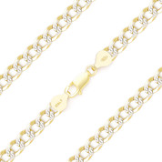 5mm Cuban / Curb Link D-Cut Pave Italian Chain Anklet in .925 Sterling Silver w/ 14k Yellow Gold - CLA-CURBF3-5MM-SLY