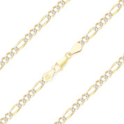 2.8mm Figaro / Figaroa Link D-Cut Pave Italian Chain Anklet in .925 Sterling Silver w/ 14k Yellow Gold - CLA-FIGAF2-2.8MM-SLY