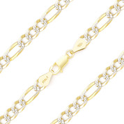 5mm Figaro / Figaroa Link D-Cut Pave Italian Chain Anklet in .925 Sterling Silver w/ 14k Yellow Gold - CLA-FIGAF2-5MM-SLY