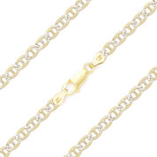 3.5mm Marina / Mariner Link D-Cut Pave Italian Chain Anklet in .925 Sterling Silver w/ 14k Yellow Gold - CLA-MARNF1-3.5MM-SLY