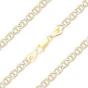4.4mm Marina / Mariner Link D-Cut Pave Italian Chain Anklet in .925 Sterling Silver w/ 14k Yellow Gold - CLA-MARNF1-4.4MM-SLY
