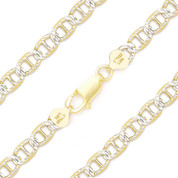 6.3mm Marina / Mariner Link D-Cut Pave Italian Chain Anklet in .925 Sterling Silver w/ 14k Yellow Gold - CLA-MARNF1-6.3MM-SLY