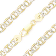 8mm Marina / Mariner Link D-Cut Pave Italian Chain Anklet in .925 Sterling Silver w/ 14k Yellow Gold - CLA-MARNF1-8MM-SLY