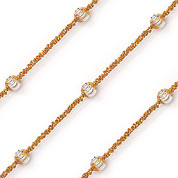 4mm Bead & 1.5mm Roc Link Chain Bracelet in .925 Sterling Silver w/ 14k Yellow Gold Plating - CLB-BEAD11-1.5MM-SLY