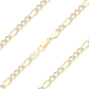 3.6mm Figaro / Figaroa Link D-Cut Pave Italian Chain Bracelet in .925 Sterling Silver w/ 14k Yellow Gold - CLB-FIGAF2-3.6MM-SLY