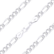 5mm Figaro / Figaroa Link D-Cut Pave Italian Chain Bracelet in .925 Sterling Silver - CLB-FIGAF2-5MM-SLP