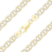 6.3mm Marina / Mariner Link D-Cut Pave Italian Chain Bracelet in .925 Sterling Silver w/ 14k Yellow Gold - CLB-MARNF1-6.3MM-SLY