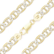 9mm Marina / Mariner Link D-Cut Pave Italian Chain Bracelet in .925 Sterling Silver w/ 14k Yellow Gold - CLB-MARNF1-9MM-SLY