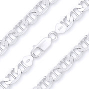 8mm Marina / Mariner Pave Link Italian Chain Bracelet in .925 Sterling Silver - CLB-MARNF6-180-SLP