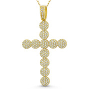 Multi-Circle Cross Cubic Zirconia Crystal Pave 59x34mm (2.3x1.3in) Christian Pendant in .925 Sterling Silver w/ 14k Yellow Gold - GN-CP004-DiaCZ-SLY