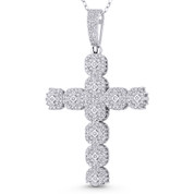 Multi-Cluster Cross Cubic Zirconia Crystal Pave 54x32mm (2.1x1.25in) Christian Pendant in .925 Sterling Silver w/ Rhodium - GN-CP005-DiaCZ-SLW