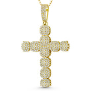 Multi-Cluster Cross Cubic Zirconia Crystal Pave 54x32mm (2.1x1.25in) Christian Pendant in .925 Sterling Silver w/ 14k Yellow Gold - GN-CP005-DiaCZ-SLY
