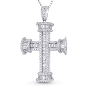 St. John's Cross Baguette & Round Cut Cubic Zirconia Crystal Pave 52x17mm (2x0.7in) Christian Pendant in .925 Sterling Silver w/ Rhodium - GN-CP006-DiaCZ-SLW