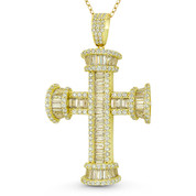 St. John's Cross Baguette & Round Cut Cubic Zirconia Crystal Pave 52x17mm (2x0.7in) Christian Pendant in .925 Sterling Silver w/ 14k Yellow Gold - GN-CP006-DiaCZ-SLY